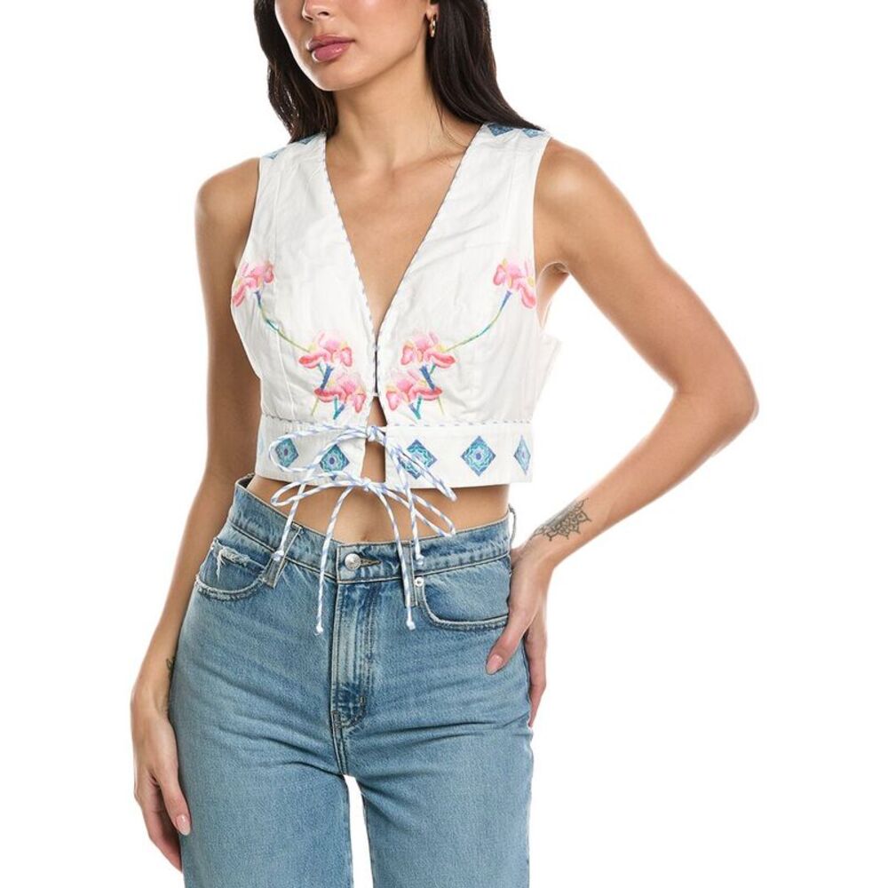 Allison Womens  Embroidered Genevieve Vest, White